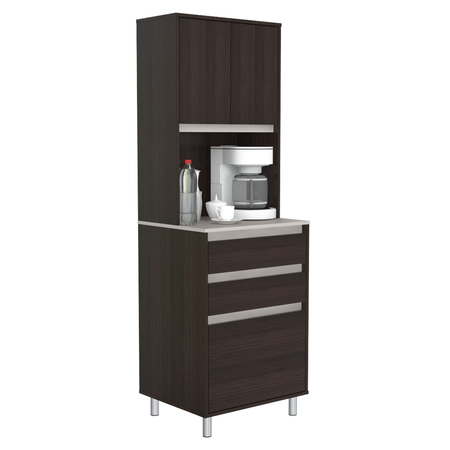 Inval Breakroom Cabinet With 4-Doors and 3-Drawers 23.62 in W x 11.89 in D x 70.87 in H in Espresso and Amber Grey AL-3913
